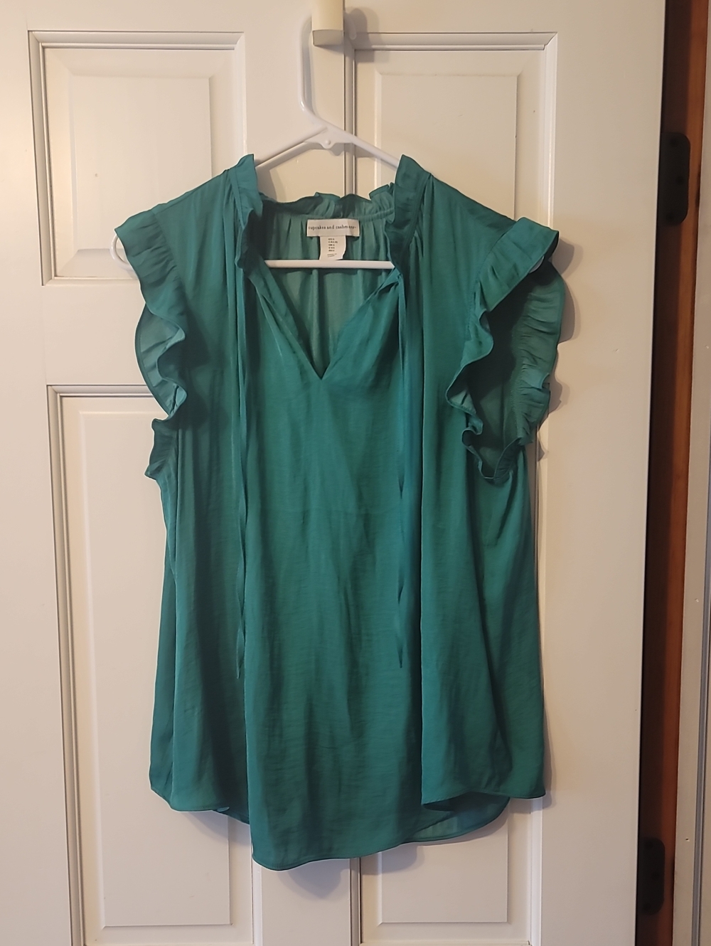 cupcakes & cashmere Teal Ruffle Sleeve V-Neck Blouse